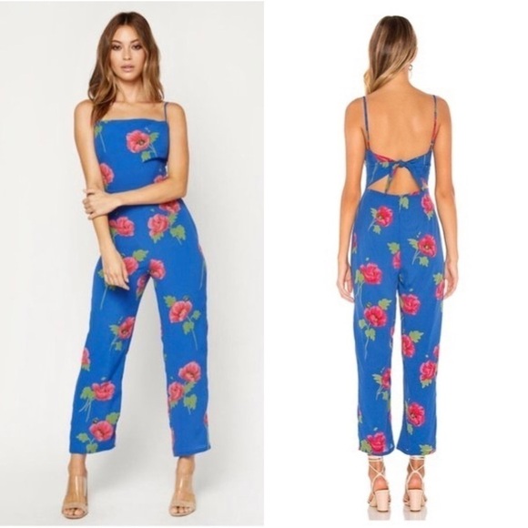 FLYNN SKYE Floral 90s Square Neck Sleeveless Open Tie Back Ankle Crop Jumpsuit S - Picture 5 of 13